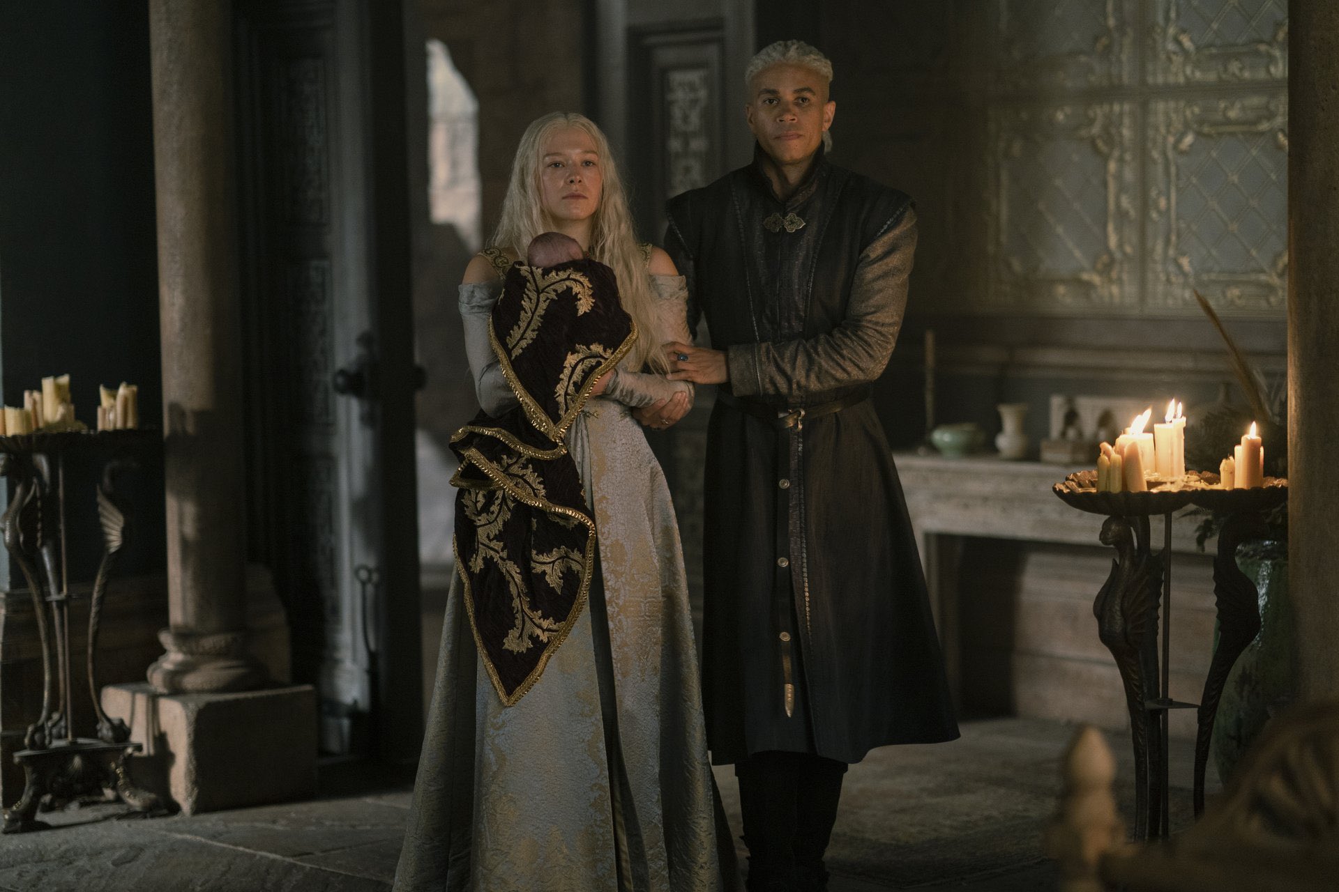 rhaenyra and laenor with their child Joffrey Velaryon